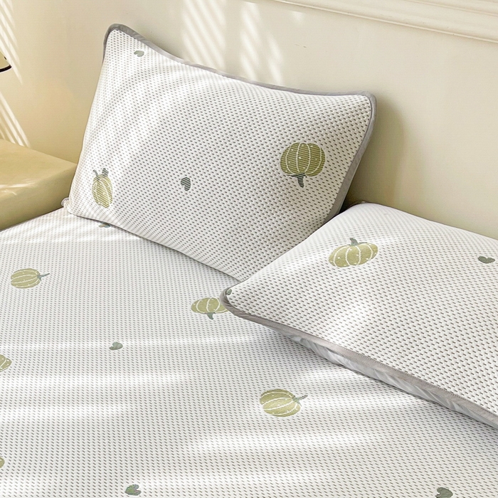 91家纺网 家纺一手货源 找家纺 LIFE.丽芙 2025春夏季新品A类针织提花冰凉豆豆凉感枕头套机包边款（风格一） 南瓜-绿