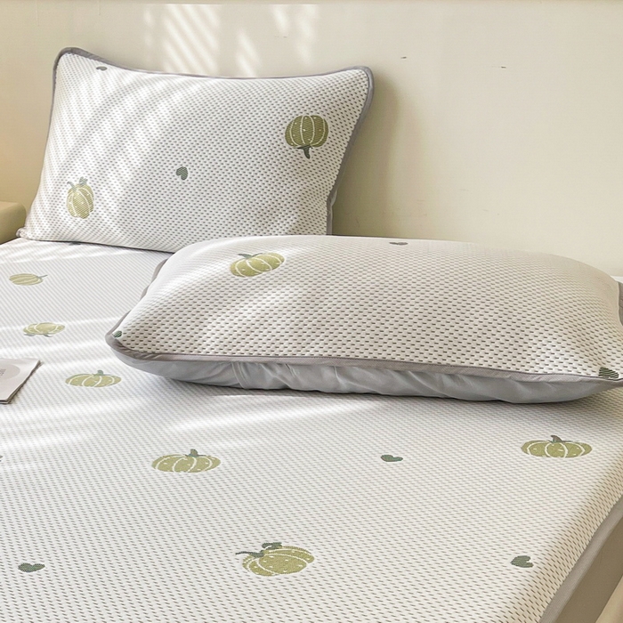 91家纺网 家纺一手货源 找家纺 LIFE.丽芙 2025春夏季新品A类针织提花冰凉豆豆凉感枕头套机包边款（风格一） 南瓜-绿