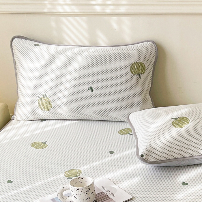 91家纺网 家纺一手货源 找家纺 LIFE.丽芙 2025春夏季新品A类针织提花冰凉豆豆凉感枕头套机包边款（风格一） 南瓜-绿