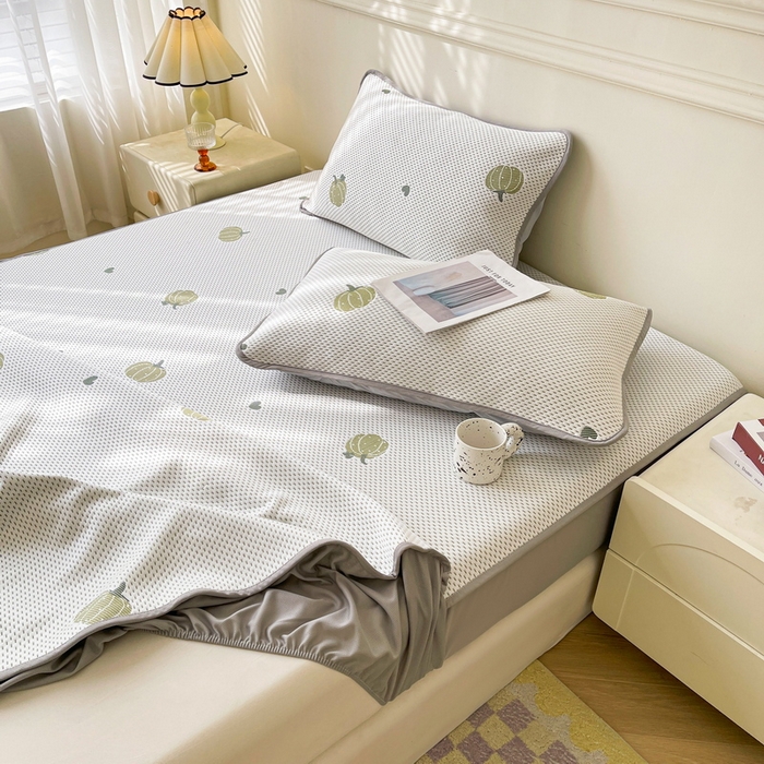 91家纺网 家纺一手货源 找家纺 LIFE.丽芙 2025春夏季新品A类针织提花冰凉豆豆凉感枕头套机包边款（风格一） 南瓜-绿