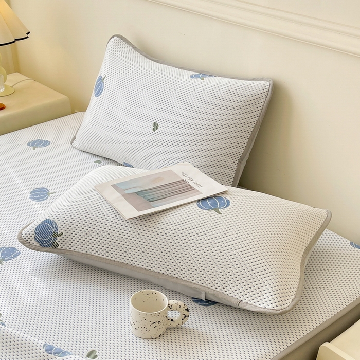 LIFE.丽芙 2025春夏季新品A类针织提花冰凉豆豆凉感枕头套机包边款（风格一） 南瓜-海蓝