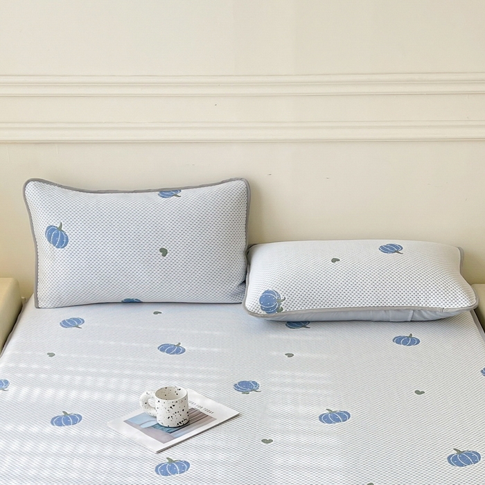 91家纺网 家纺一手货源 找家纺 LIFE.丽芙 2025春夏季新品A类针织提花冰凉豆豆凉感枕头套机包边款（风格一） 南瓜-海蓝