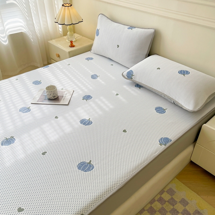 91家纺网 家纺一手货源 找家纺 LIFE.丽芙 2025春夏季新品A类针织提花冰凉豆豆凉感枕头套机包边款（风格一） 南瓜-海蓝