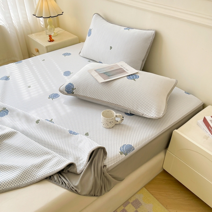 91家纺网 家纺一手货源 找家纺 LIFE.丽芙 2025春夏季新品A类针织提花冰凉豆豆凉感枕头套机包边款（风格一） 南瓜-海蓝