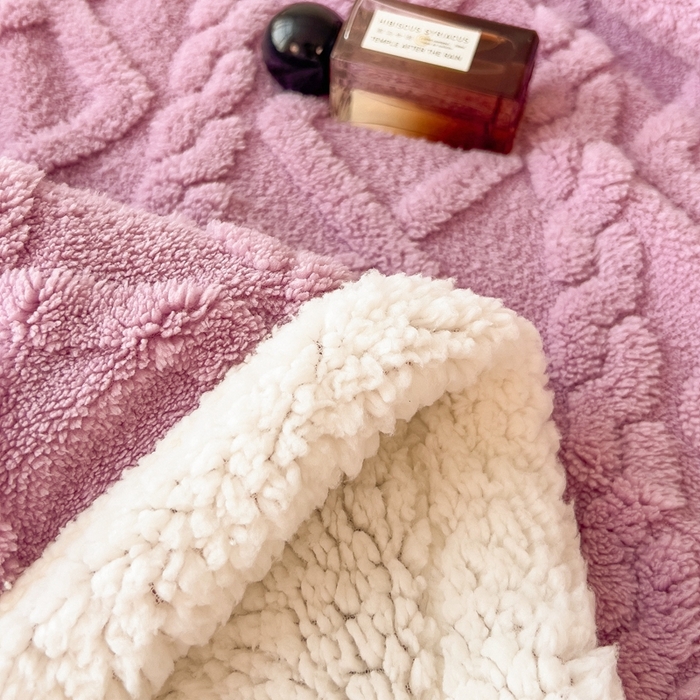 91家纺网 家纺一手货源 找家纺 高克重双层加厚塔芙绒毛毯双面绒盖毯沙发毯跨境外贸出口休闲毯子 麻花-香芋紫