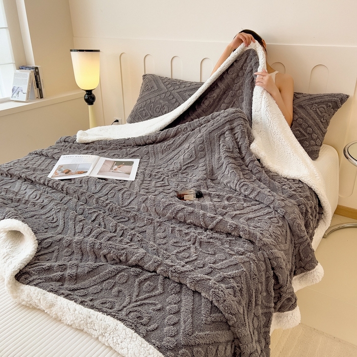 91家纺网 家纺一手货源 找家纺 高克重双层加厚塔芙绒毛毯双面绒盖毯沙发毯跨境外贸出口休闲毯子 欧式-高级灰