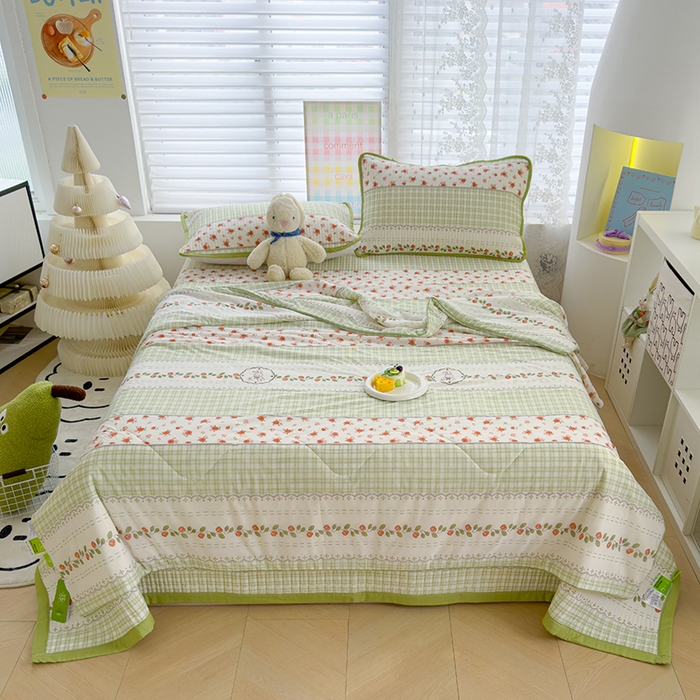 91家纺网 家纺一手货源 找家纺 赫梵茜 2025春夏新款锦氨凉感丝冰皮软席床盖夏被夏凉被空调被四件套 青春色彩