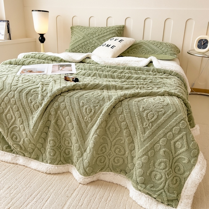 91家纺网 家纺一手货源 找家纺 高克重双层加厚塔芙绒毛毯双面绒盖毯沙发毯跨境外贸出口休闲毯子 欧式-抹茶绿