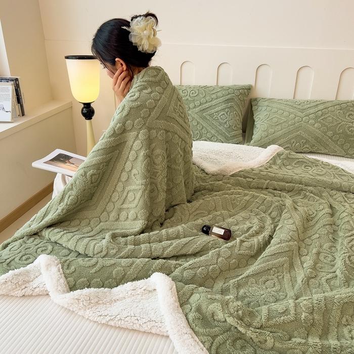 91家纺网 家纺一手货源 找家纺 高克重双层加厚塔芙绒毛毯双面绒盖毯沙发毯跨境外贸出口休闲毯子 欧式-抹茶绿