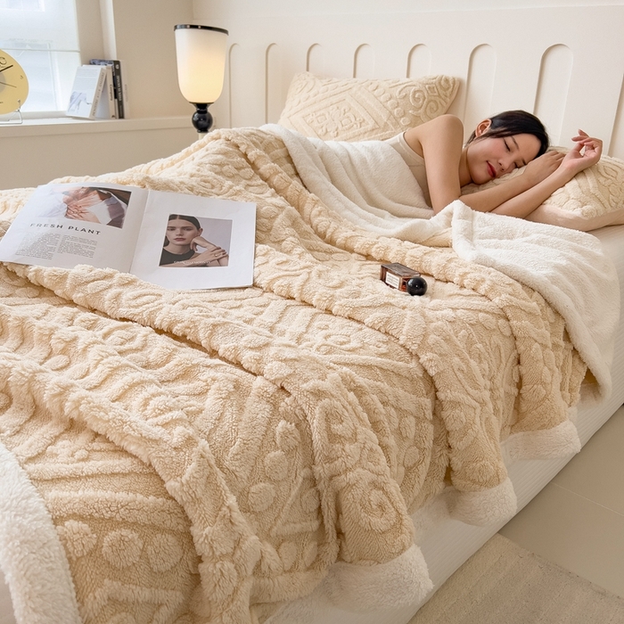 91家纺网 家纺一手货源 找家纺 高克重双层加厚塔芙绒毛毯双面绒盖毯沙发毯跨境外贸出口休闲毯子 欧式-奶咖色