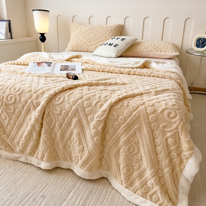 91家纺网 家纺一手货源 找家纺 高克重双层加厚塔芙绒毛毯双面绒盖毯沙发毯跨境外贸出口休闲毯子 欧式-奶咖色