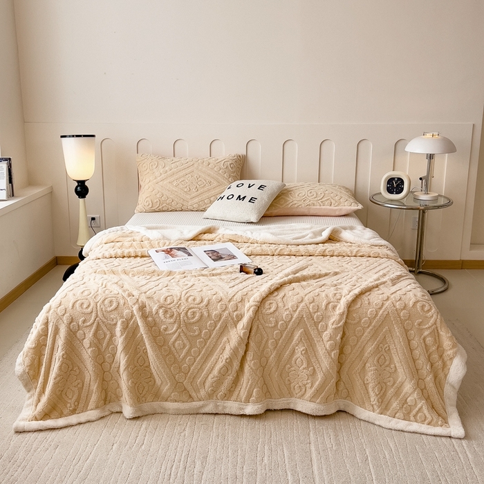 91家纺网 家纺一手货源 找家纺 高克重双层加厚塔芙绒毛毯双面绒盖毯沙发毯跨境外贸出口休闲毯子 欧式-奶咖色