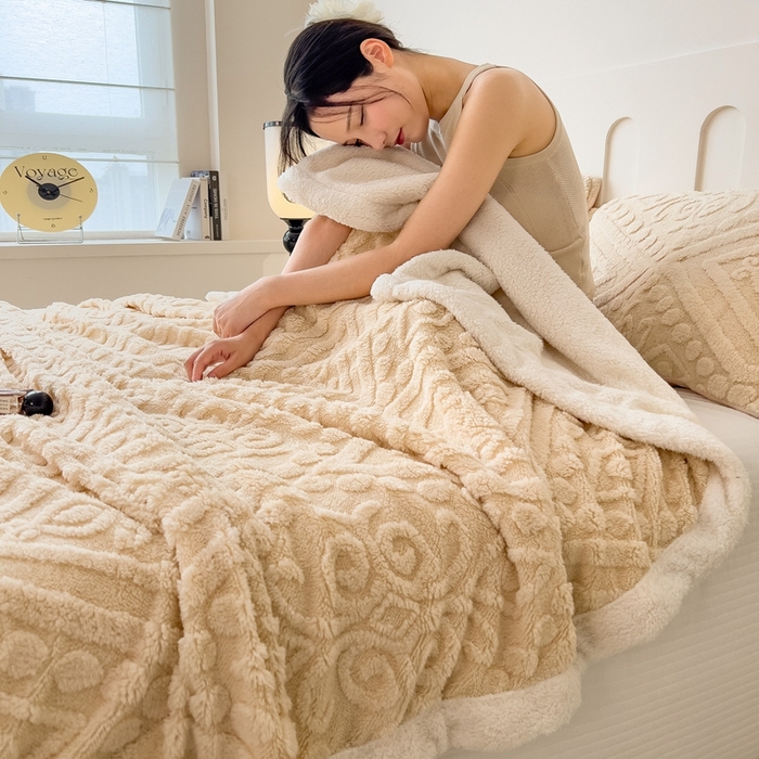 91家纺网 家纺一手货源 找家纺 高克重双层加厚塔芙绒毛毯双面绒盖毯沙发毯跨境外贸出口休闲毯子 欧式-奶咖色