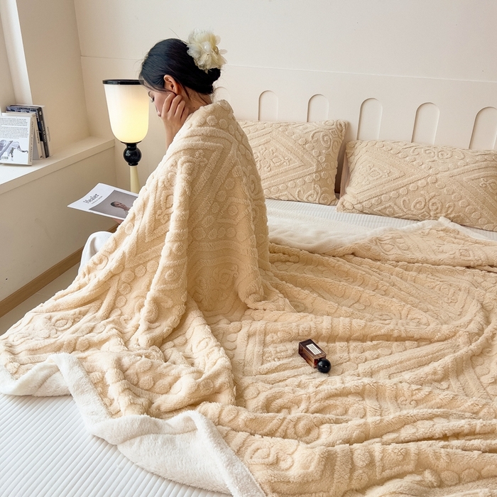 91家纺网 家纺一手货源 找家纺 高克重双层加厚塔芙绒毛毯双面绒盖毯沙发毯跨境外贸出口休闲毯子 欧式-奶咖色