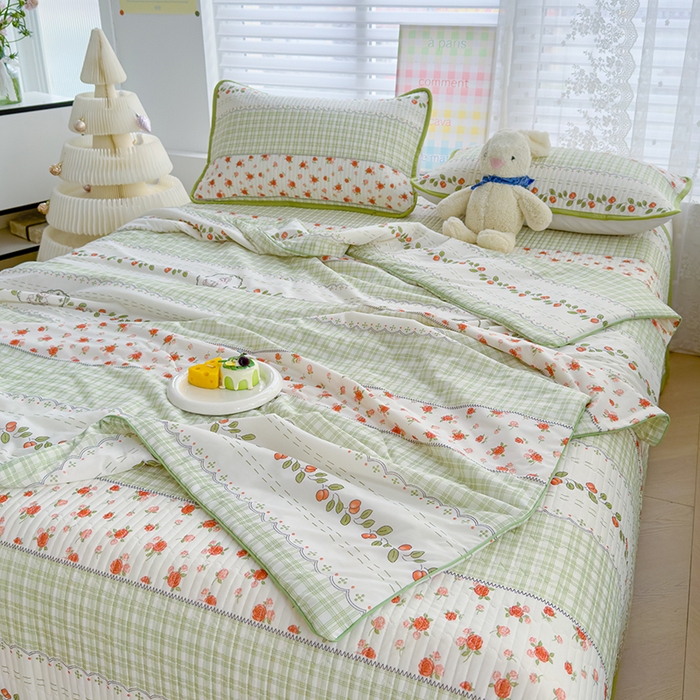 91家纺网 家纺一手货源 找家纺 赫梵茜 2025春夏新款锦氨凉感丝冰皮软席床盖夏被夏凉被空调被四件套 青春色彩