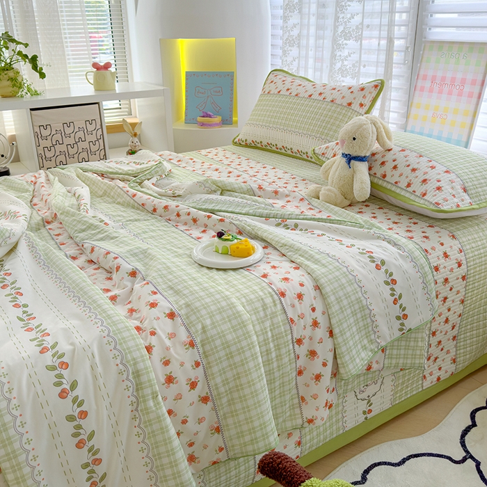 91家纺网 家纺一手货源 找家纺 赫梵茜 2025春夏新款锦氨凉感丝冰皮软席床盖夏被夏凉被空调被四件套 青春色彩