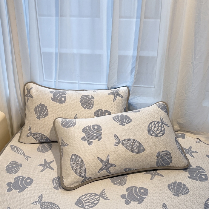 LIFE.丽芙 2025春夏季新品A类针织提花冰凉豆豆凉感枕头套机包边款（风格二） 海底世界-海蓝