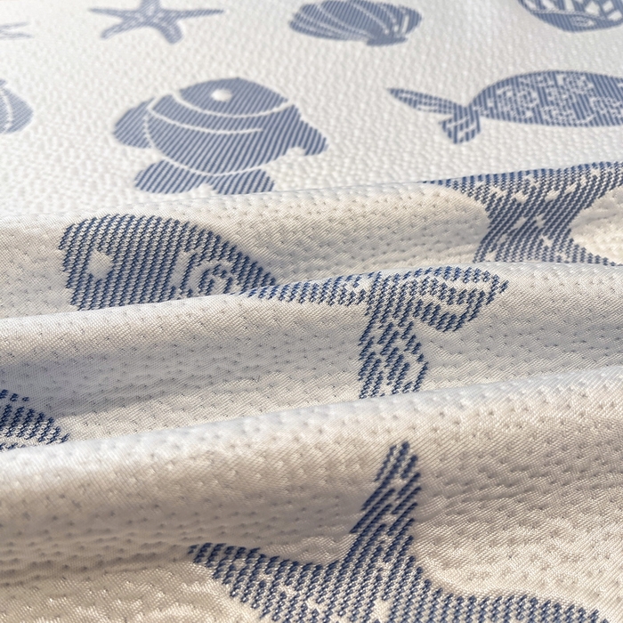 91家纺网 家纺一手货源 找家纺 LIFE.丽芙 2025春夏季新品A类针织提花冰凉豆豆凉感枕头套机包边款（风格二） 海底世界-海蓝