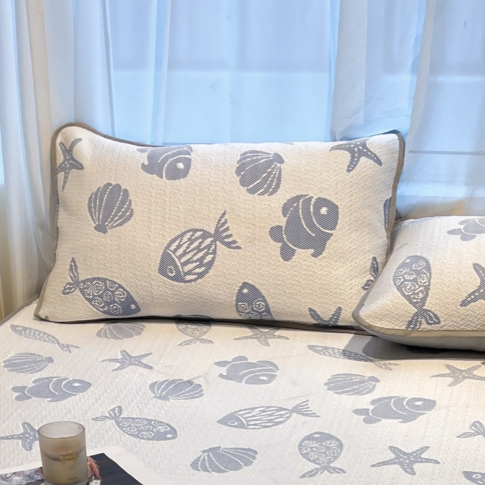 91家纺网 家纺一手货源 找家纺 LIFE.丽芙 2025春夏季新品A类针织提花冰凉豆豆凉感枕头套机包边款（风格二） 海底世界-海蓝