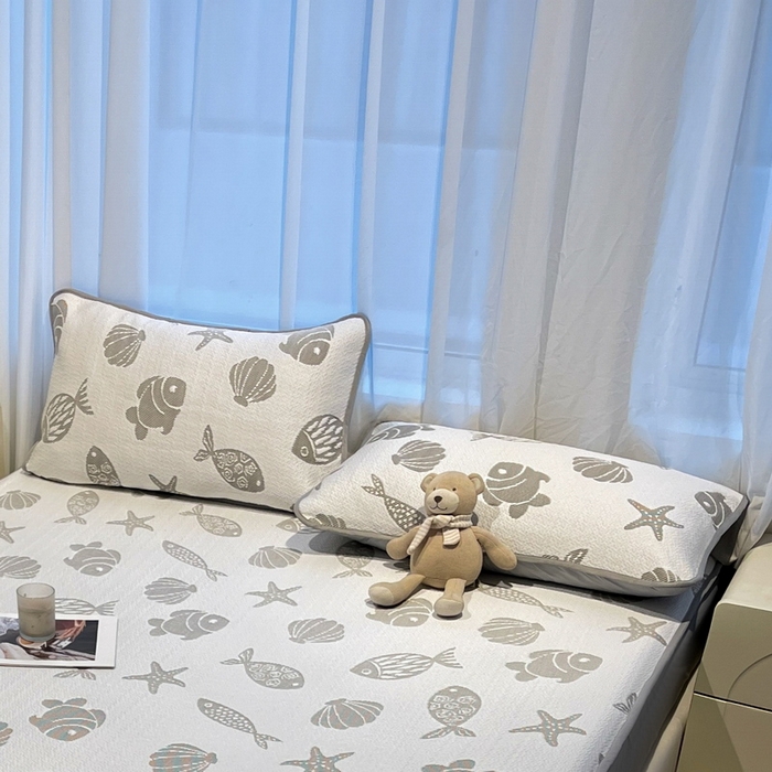 91家纺网 家纺一手货源 找家纺 LIFE.丽芙 2025春夏季新品A类针织提花冰凉豆豆凉感枕头套机包边款（风格二） 海底世界-灰