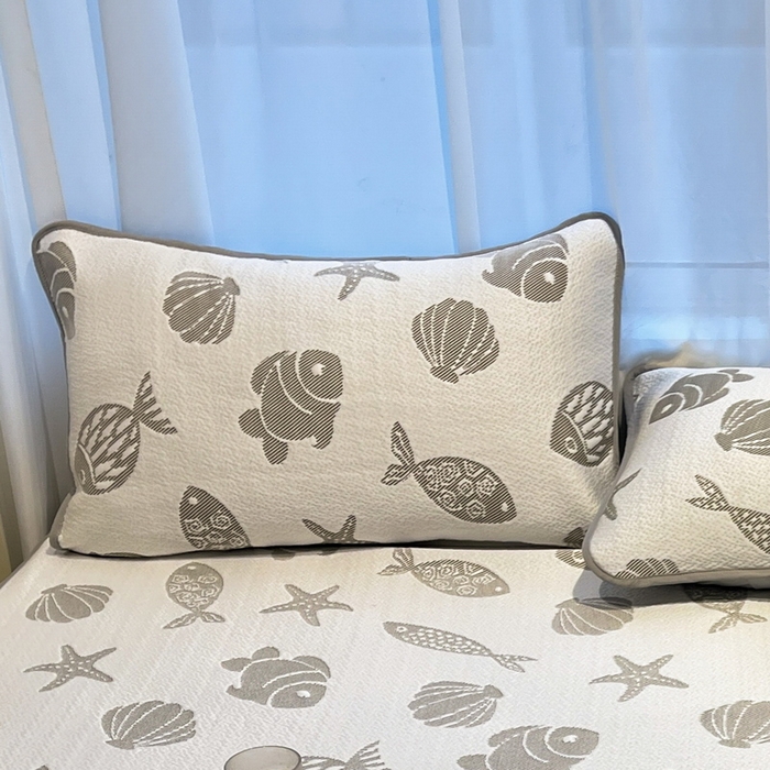 91家纺网 家纺一手货源 找家纺 LIFE.丽芙 2025春夏季新品A类针织提花冰凉豆豆凉感枕头套机包边款（风格二） 海底世界-灰