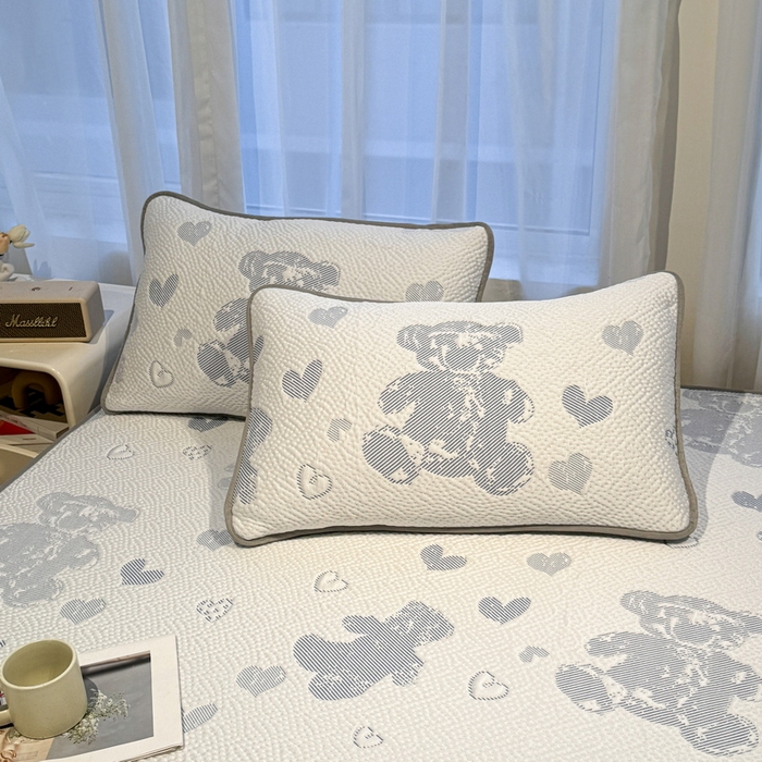 LIFE.丽芙 2025春夏季新品A类针织提花冰凉豆豆凉感枕头套机包边款（风格二） 熊世界-海蓝