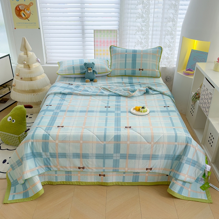 91家纺网 家纺一手货源 找家纺 赫梵茜 2025春夏新款锦氨凉感丝冰皮软席床盖夏被夏凉被空调被四件套 雅阁