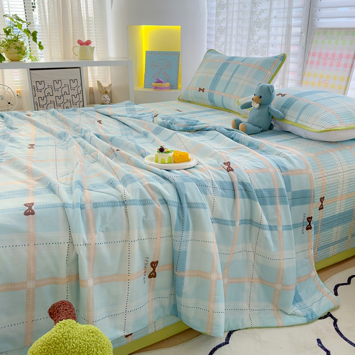 91家纺网 家纺一手货源 找家纺 赫梵茜 2025春夏新款锦氨凉感丝冰皮软席床盖夏被夏凉被空调被四件套 雅阁