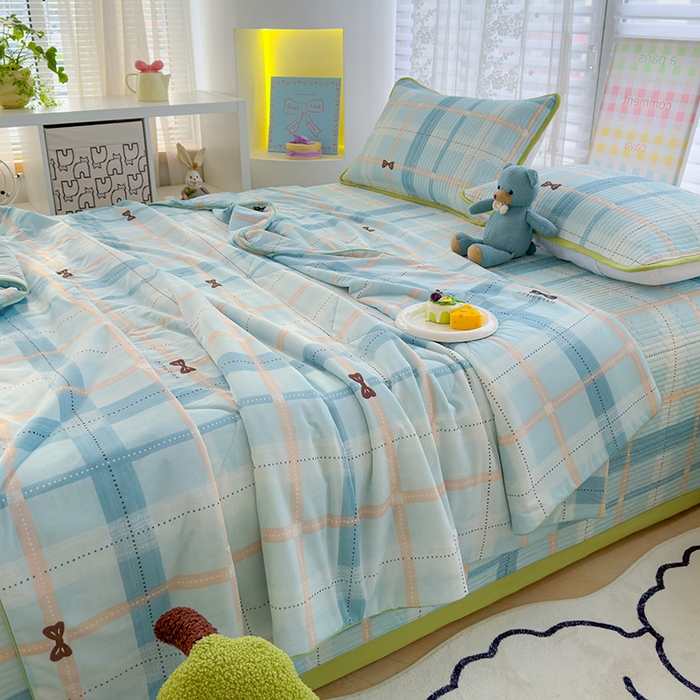 91家纺网 家纺一手货源 找家纺 赫梵茜 2025春夏新款锦氨凉感丝冰皮软席床盖夏被夏凉被空调被四件套 雅阁