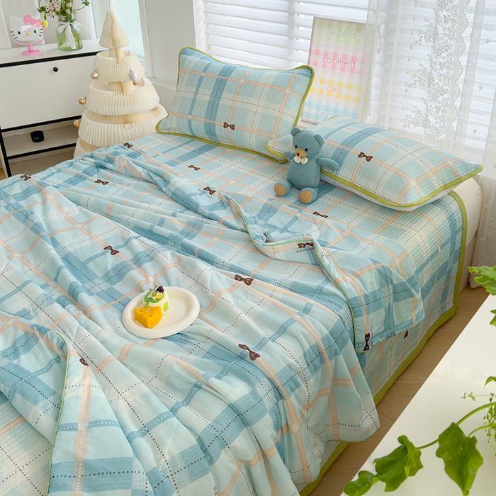 91家纺网 家纺一手货源 找家纺 赫梵茜 2025春夏新款锦氨凉感丝冰皮软席床盖夏被夏凉被空调被四件套 雅阁