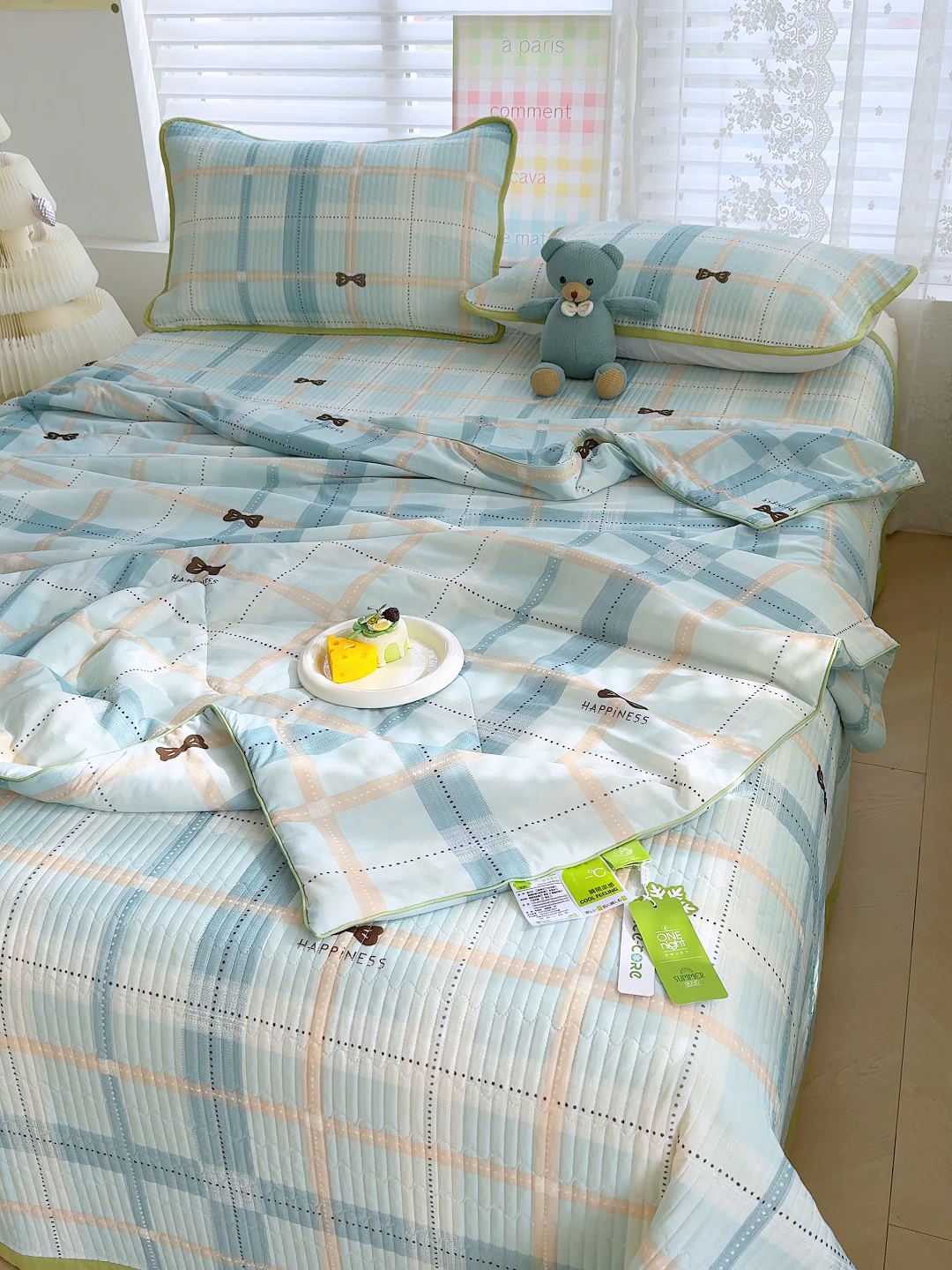 91家纺网 家纺一手货源 找家纺 赫梵茜 2025春夏新款锦氨凉感丝冰皮软席床盖夏被夏凉被空调被四件套 雅阁