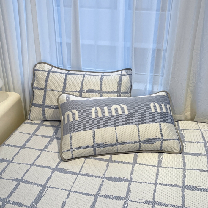 LIFE.丽芙 2025春夏季新品A类针织提花冰凉豆豆凉感枕头套机包边款（风格二） 几何字母-海蓝