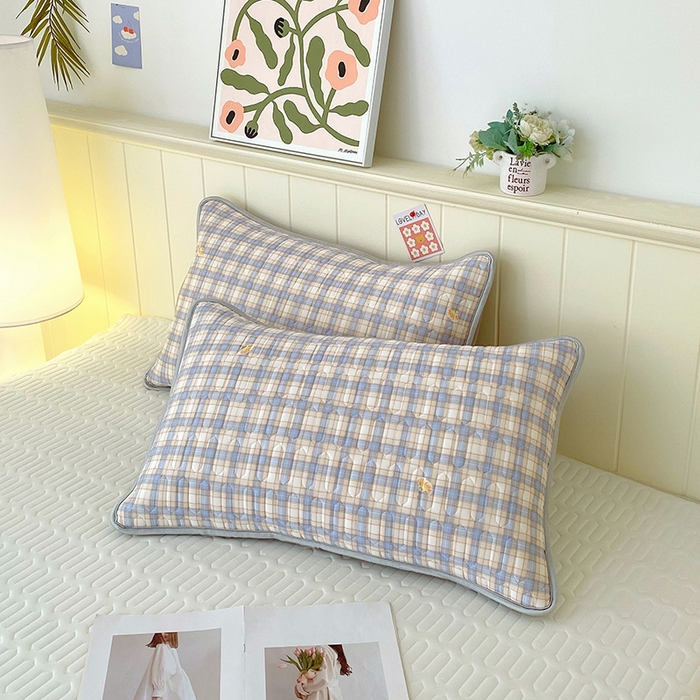 91家纺网 家纺一手货源 找家纺 雨彤家纺 2025年新款A类凉感丝乳胶单人枕套 轻盈格-紫