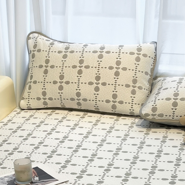 91家纺网 家纺一手货源 找家纺 LIFE.丽芙 2025春夏季新品A类针织提花冰凉豆豆凉感枕头套机包边款（风格二） 维塔-灰