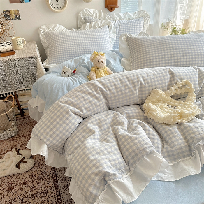 91家纺网 家纺一手货源 找家纺 （总）有间小屋 2025新款A类ins韩系全棉水洗棉花边款四件套