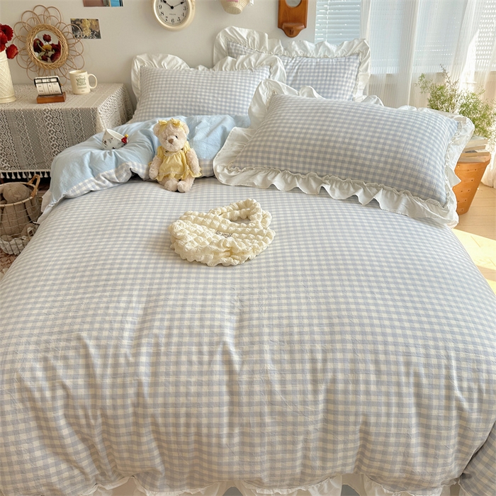 91家纺网 家纺一手货源 找家纺 （总）有间小屋 2025新款A类ins韩系全棉水洗棉花边款四件套