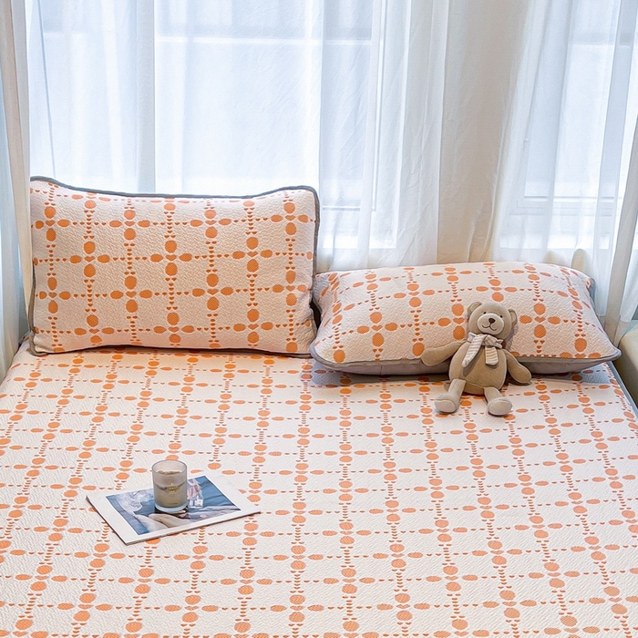 91家纺网 家纺一手货源 找家纺 LIFE.丽芙 2025春夏季新品A类针织提花冰凉豆豆凉感枕头套机包边款（风格二） 维塔-橘