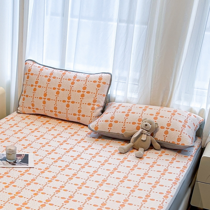 91家纺网 家纺一手货源 找家纺 LIFE.丽芙 2025春夏季新品A类针织提花冰凉豆豆凉感枕头套机包边款（风格二） 维塔-橘