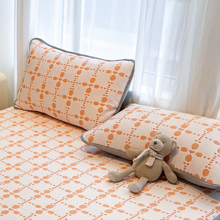 91家纺网 家纺一手货源 找家纺 LIFE.丽芙 2025春夏季新品A类针织提花冰凉豆豆凉感枕头套机包边款（风格二） 维塔-橘