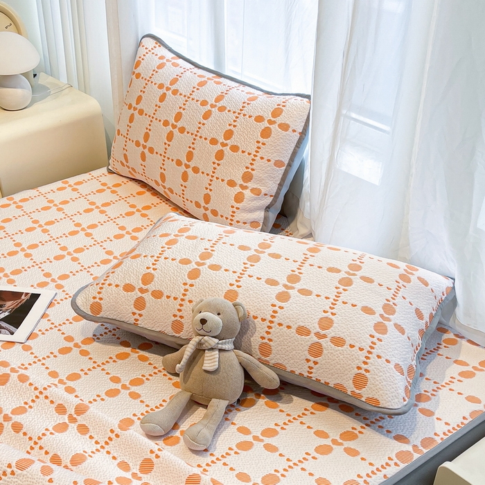 91家纺网 家纺一手货源 找家纺 LIFE.丽芙 2025春夏季新品A类针织提花冰凉豆豆凉感枕头套机包边款（风格二） 维塔-橘