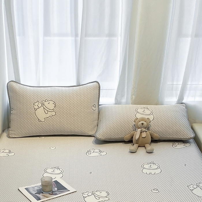 91家纺网 家纺一手货源 找家纺 LIFE.丽芙 2025春夏季新品A类针织提花冰凉豆豆凉感枕头套机包边款（风格二） 卡皮巴拉-灰