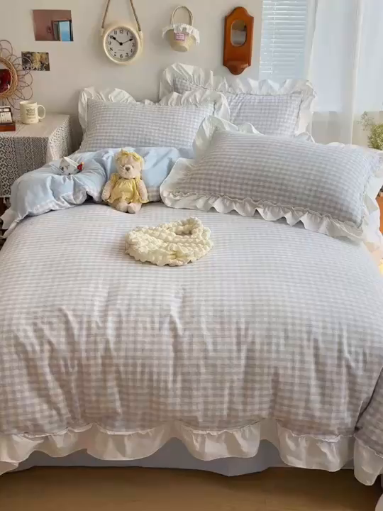 91家纺网 家纺一手货源 找家纺 （总）有间小屋 2025新款A类ins韩系全棉水洗棉花边款四件套