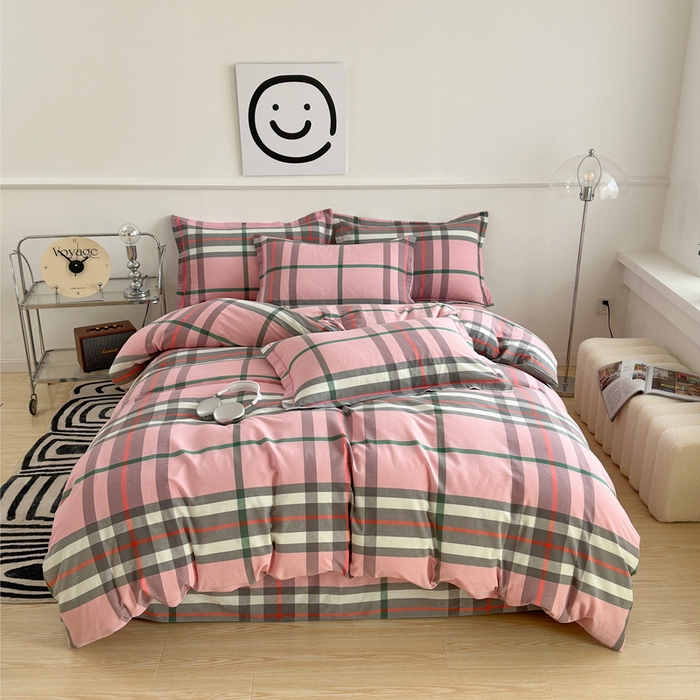 91家纺网 家纺一手货源 找家纺 （总）三沁家居 2025新款格子色织全棉水洗棉四件套直播爆款量大价优