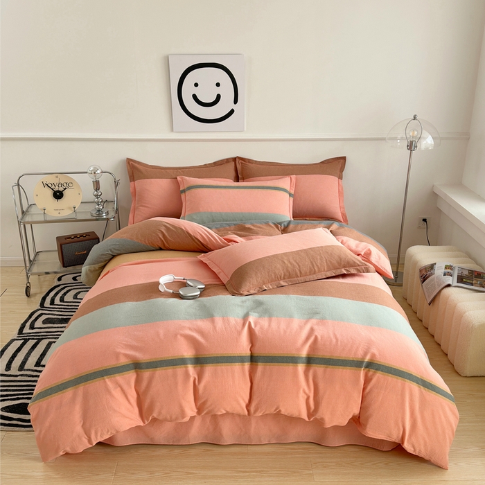 91家纺网 家纺一手货源 找家纺 （总）三沁家居 2025新款格子色织全棉水洗棉四件套直播爆款量大价优