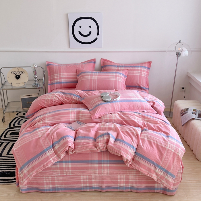 91家纺网 家纺一手货源 找家纺 （总）三沁家居 2025新款格子色织全棉水洗棉四件套直播爆款量大价优