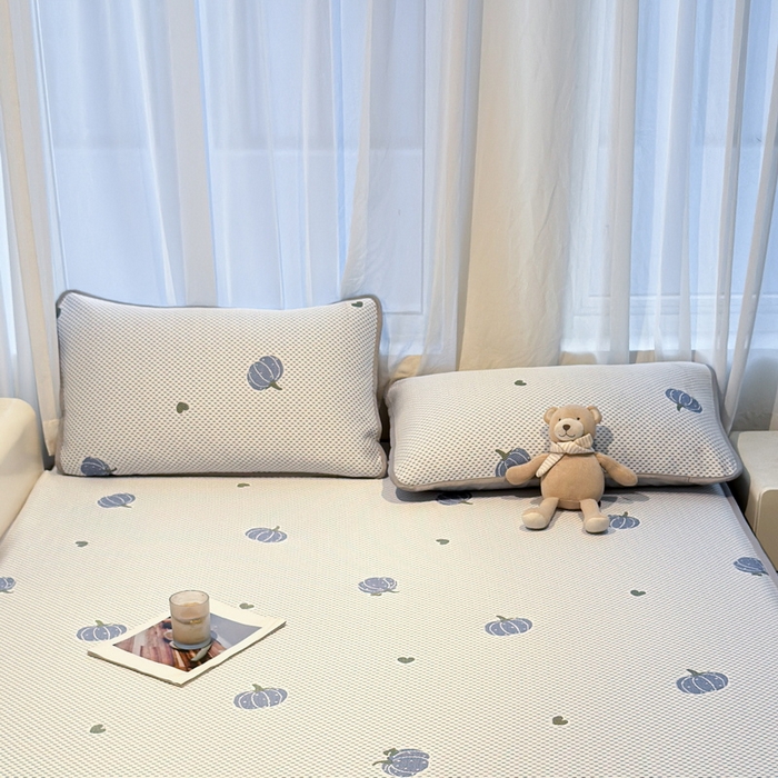 91家纺网 家纺一手货源 找家纺 LIFE.丽芙 2025春夏季新品A类针织提花冰凉豆豆凉感枕头套机包边款（风格二） 南瓜-海蓝