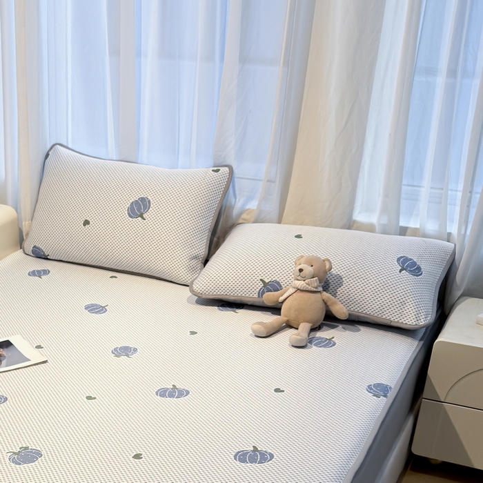 91家纺网 家纺一手货源 找家纺 LIFE.丽芙 2025春夏季新品A类针织提花冰凉豆豆凉感枕头套机包边款（风格二） 南瓜-海蓝