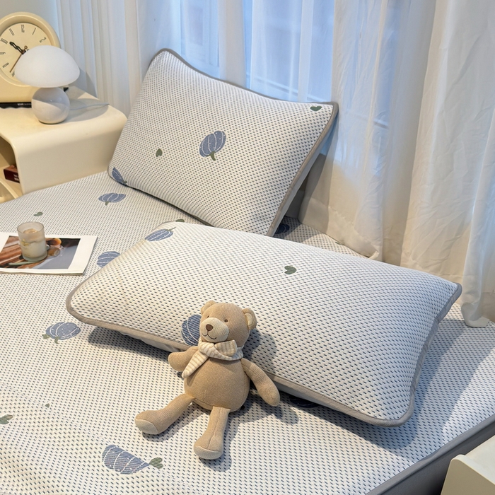 91家纺网 家纺一手货源 找家纺 LIFE.丽芙 2025春夏季新品A类针织提花冰凉豆豆凉感枕头套机包边款（风格二） 南瓜-海蓝