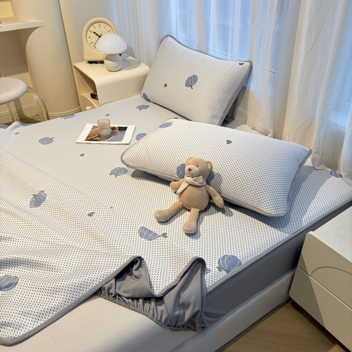 91家纺网 家纺一手货源 找家纺 LIFE.丽芙 2025春夏季新品A类针织提花冰凉豆豆凉感枕头套机包边款（风格二） 南瓜-海蓝