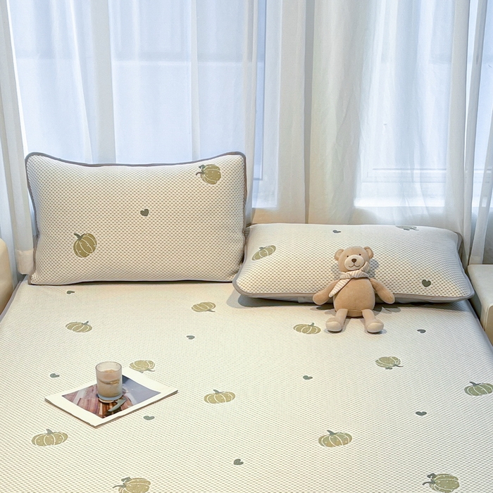 91家纺网 家纺一手货源 找家纺 LIFE.丽芙 2025春夏季新品A类针织提花冰凉豆豆凉感枕头套机包边款（风格二） 南瓜-绿